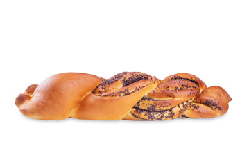 Braided bun with poppy seeds on a white isolated background