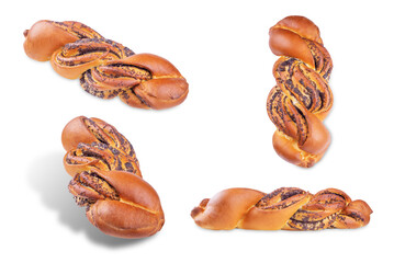 Braided bun with poppy seeds on a white isolated background