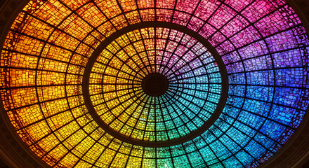 Colorful Stained Glass Dome With Abstract Geometric Color Gradients