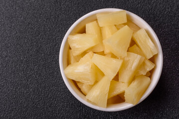 Tropical sweet tinned pineapple fruit sliced into slices