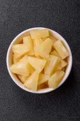 Tropical sweet tinned pineapple fruit sliced into slices