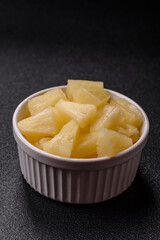 Tropical sweet tinned pineapple fruit sliced into slices