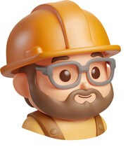 Friendly 3D construction worker emoji designed with clay texture and a clear transparent background for versatile use