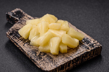 Tropical sweet tinned pineapple fruit sliced into slices