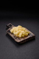 Tropical sweet tinned pineapple fruit sliced into slices