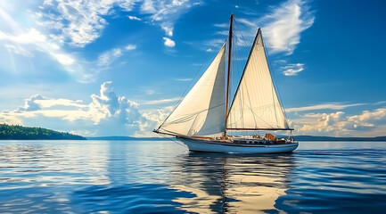 Fototapeta premium Sailing boat on the sea, serenity background 