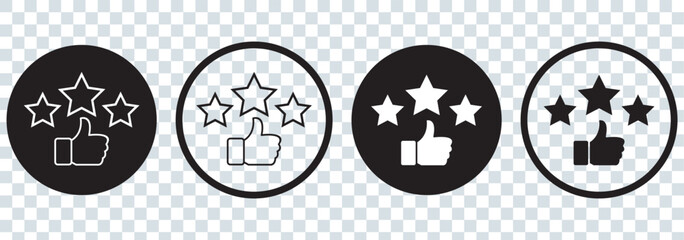 Customer review rating with 5 stars and thumb-up Icon Set.  customer review icon, quality rating, feedback, five stars line symbol on white background - editable stroke vector illustration eps10