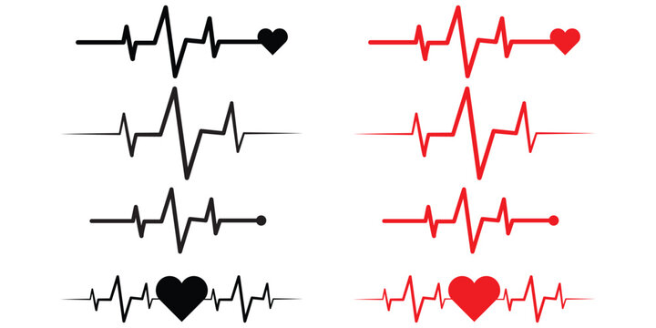 Heartbeat line Symbol Icons set. Heart rate, pulse, beating heart rate icon symbol on white background for medical care apps and websites. Vector illustration