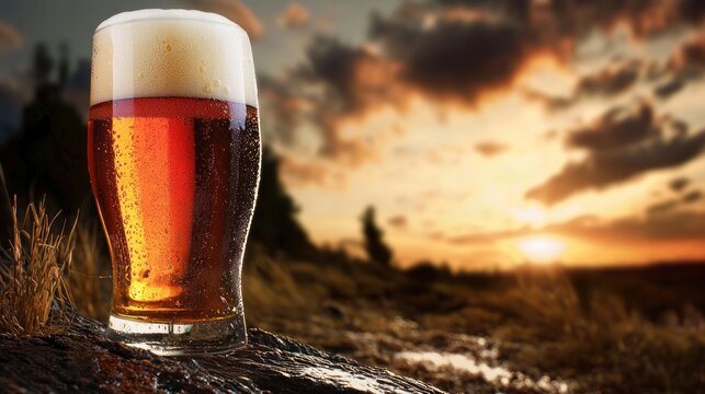 Sunset Beer Pint, Mountain Landscape