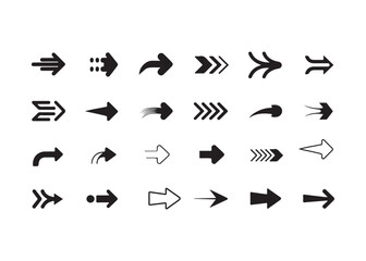 Naklejka premium Collection of various black arrow icons on white background.