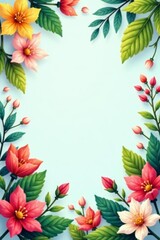 Fototapeta premium A vibrant spring vector background with colorful leaves and blooming flowers, colorful, vibrant, nature