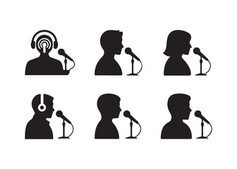 Diverse Podcasters and Hosts in Silhouette Icons