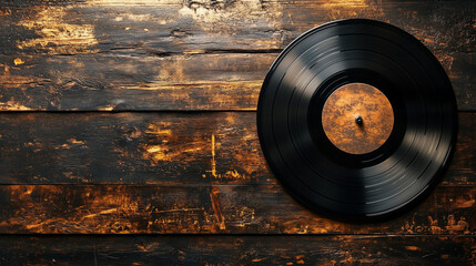 Close-Up of Spinning Vinyl Record on Wooden Turntable  