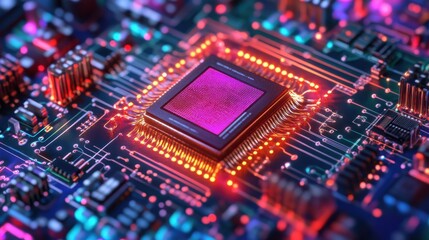 Fototapeta premium Quantum Chip Glowing Under Intricate Holographic Circuits