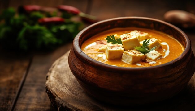 Popular Indian Lunch/Dinner Menu For Weddings Or Parties: Paneer Butter Masala Or Cheese Cottage Curry With Selective Focus. Enjoy!