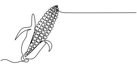 A single line drawing of a corn. Continuous line thanksgiving corn icon in color. One line icon. Vector illustration, Corn continuous one line drawing, single line art element, minimalist sketch line.