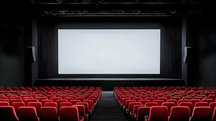 Fototapeta premium Empty Movie Theater With Red Seats And Blank Screen