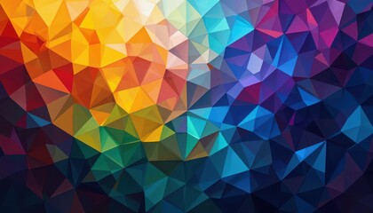 Obraz premium Geometric Symphony: A mesmerizing display of a kaleidoscope of colors, harmoniously arranged in a low poly style, creating a visually striking artistic statement.