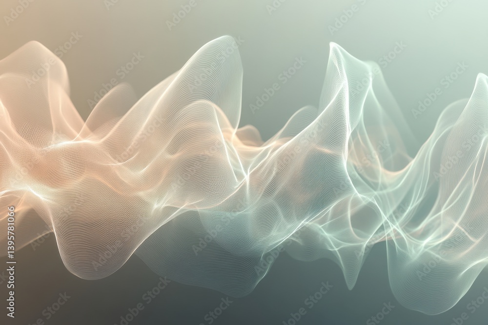 Poster flowing waves of light create an ethereal abstract pattern in soft colors
