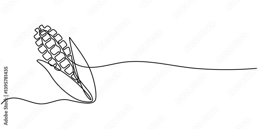 Poster a single line drawing of a corn. continuous line thanksgiving corn icon in color. one line icon. vec