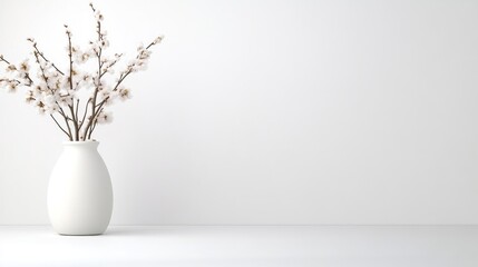 Minimalist spring blossom arrangement on a white surface