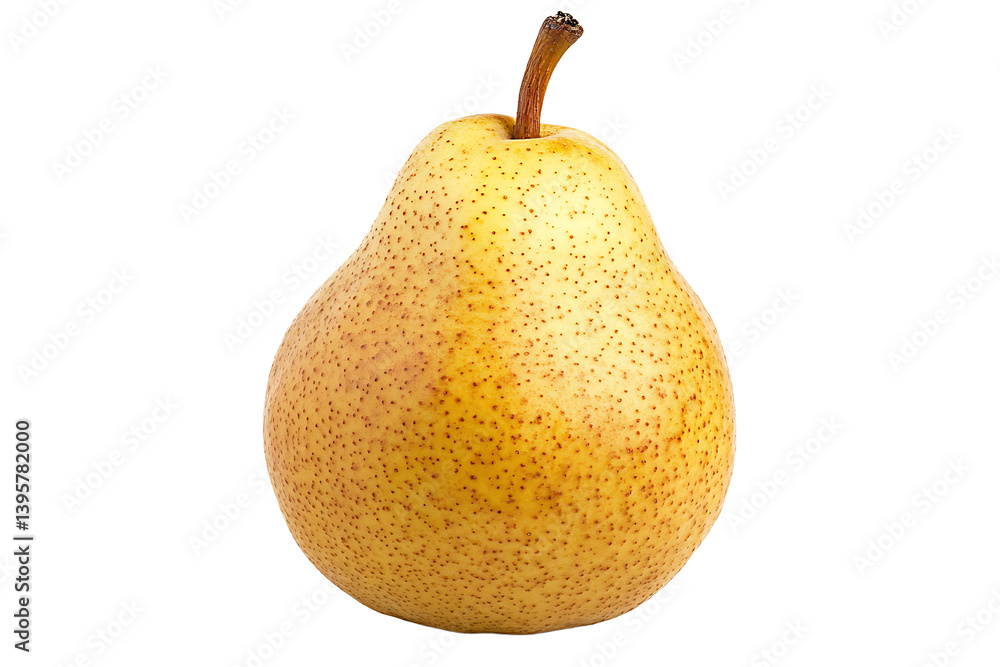 Poster a single yellow pear with a stem isolated on a black background in a close up studio shot view