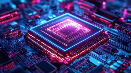 Fototapeta premium Quantum Processor Glowing Under Intricate Qubit Pattern