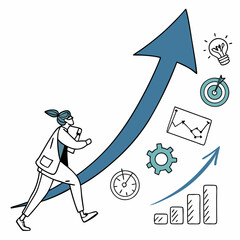 Minimalist Vector Growth Arrow Icon with Green Tip for Business Success in Editable Style