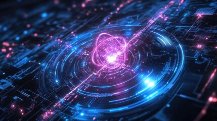 Quantum Machine Glowing under Swirling Neon Circuit