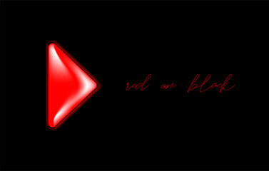 Eye-catching minimalistic poster with bright red arrow button on the black background and text space