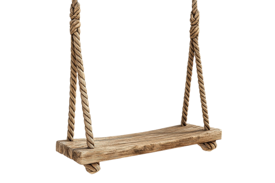 Cozy rope swing with a wooden plank seat.