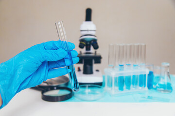 Water research in the laboratory. Selective focus.