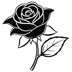 "Elegant Rose Silhouette – Floral Shadow Art in Vintage Black Style"