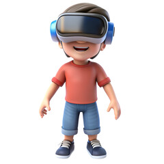 3D VR kid isolated on transparent background  
