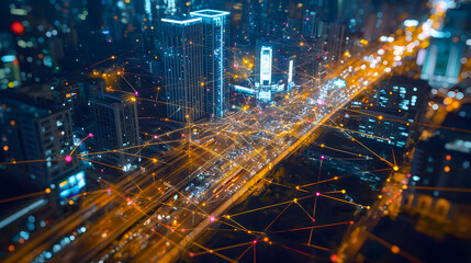 Fototapeta premium Aerial View Of A Busy City Night