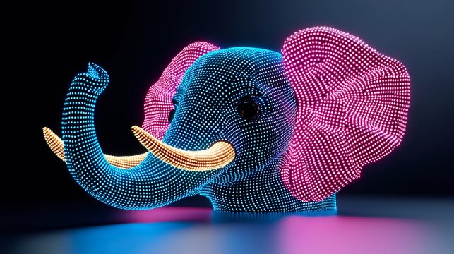 Abstract Digital Elephant Head Blue Pink Light Particle Rendering