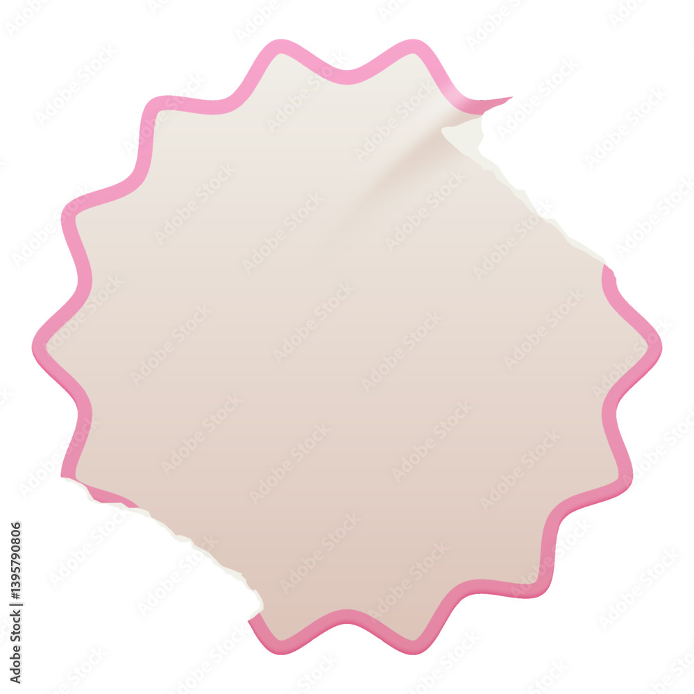 Wall mural retro blank beige and pink circular label with a ripped paper edge. retro promotional blank element 