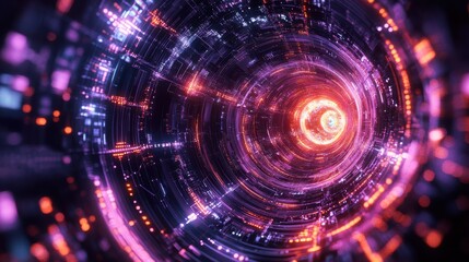 Fototapeta premium Quantum Chip with Glowing Circuits and Bio- Background