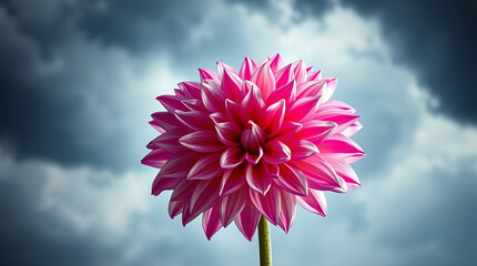 A single large real pink and white dwarf dahlia flower head isolated against a transparent background for design elements