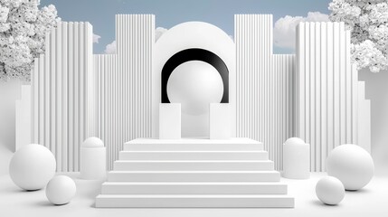 Modern Minimalist Structure with Geometric Shapes and White Background