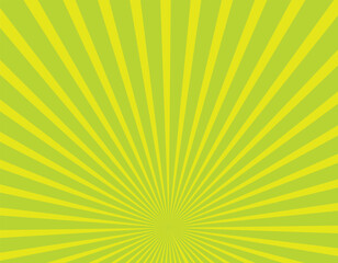Green sun rays background with halftone. Cartoon funny retro pattern strip mock up.