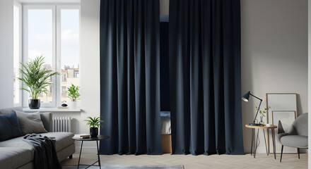 Stylish Studio Apartment Sleeping Alcove with Blackout Curtains Design