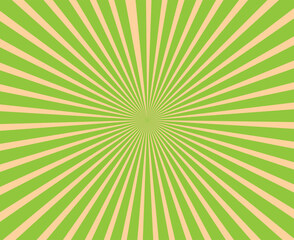 Green sun rays background with halftone. Cartoon funny retro pattern strip mock up.