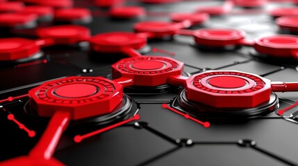 Abstract Red and Black Technology Design with Hexagonal Patterns