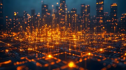 Fototapeta premium A vibrant city skyline at night symbolizing the interconnected world of business and trade long title A luminous cityscape at night representing the