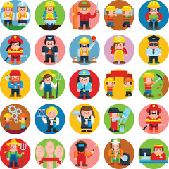 Various workers and professionals in a circle collection.