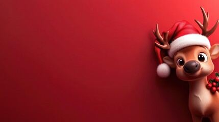 Cute reindeer Christmas card red background
