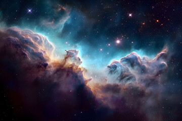 Obraz premium Illustration of a space cosmic background of supernova nebula and stars, glowing mysterious universe
