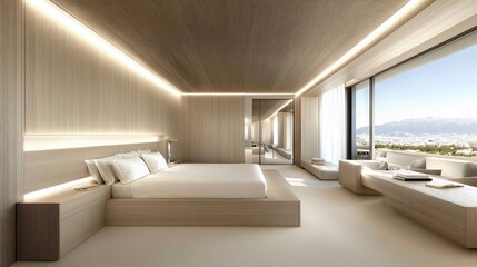 Minimalist Modern Bedroom with Panoramic City View