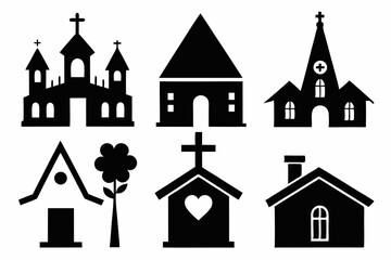 Christian home icon set silhouette black vector